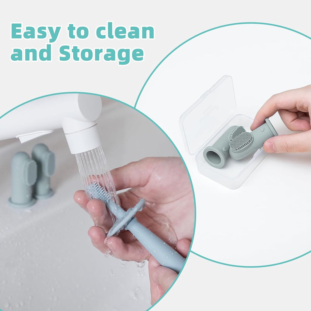 BumbleBee 360° Silicone Toothbrush & Finger Toothbrush Set - Soft Silicone Toothbrush for Baby, Infant Toddler - Baby Training Toothbrush Set Oral Care Kit - Misty Blue