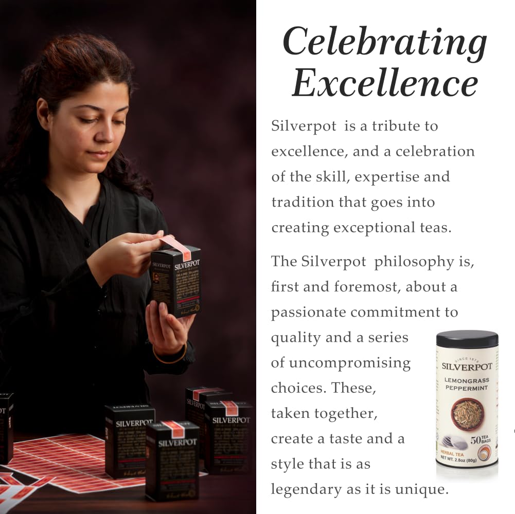 Silverpot Lemongrass & Peppermint - 50 Round Tea Bags | Cooling Citrus Mint Flavor | 100% Natural | Caffeine Free | Reusable Tin