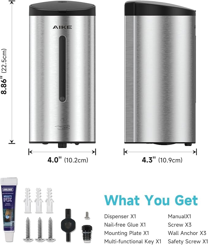 AIKE Wall Mount Automatic Foam Soap Dispenser 25 OZ Commercial Large Capacity Stainless Steel Model AK1205FA(Brushed)