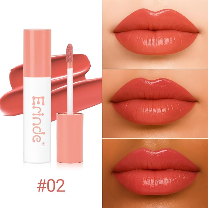Erinde Lips Staining Lip Oil, Glossy Lip Stain, Long-Lasting Lightweight Lip Staining Oil, Moisturizing Plumping Hydrating Glossy Lip Tint, Vegan & Cruelty-Free, 02