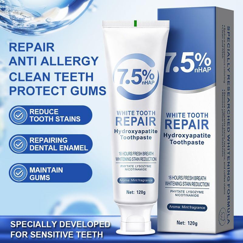 Hydroxyapatite Toothpastes for Enamel Protection and Tooth Strengthening, Fluoride-Free Formula for Sensitive Teeth, Gentle and Effective Formula, Gentle Mint, Fresh Breath (1PCS)