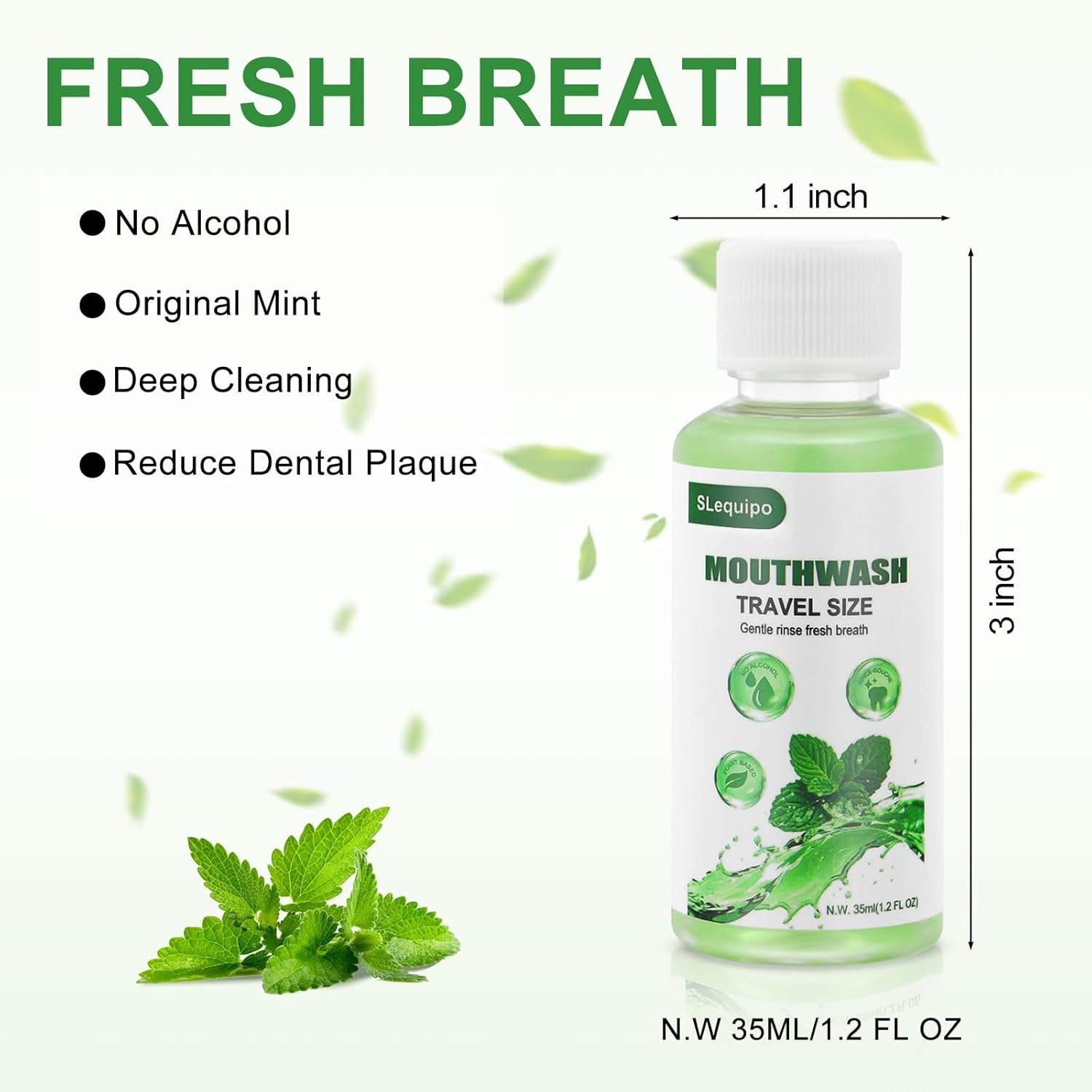 Travel Size Mouthwash Bulk Mini Fresh Mint Portable Mouthwash Individual Bottles 35ml/1.2fl oz for Travel Toiletry Kits (100)