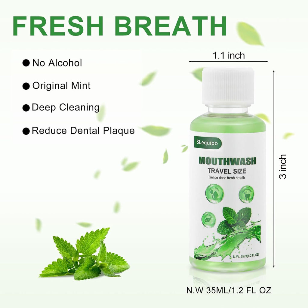 Travel Size Mouthwash Bulk Mini Fresh Mint Portable Mouthwash Individual Bottles 35ml/1.2fl oz for Travel Toiletry Kits (30)
