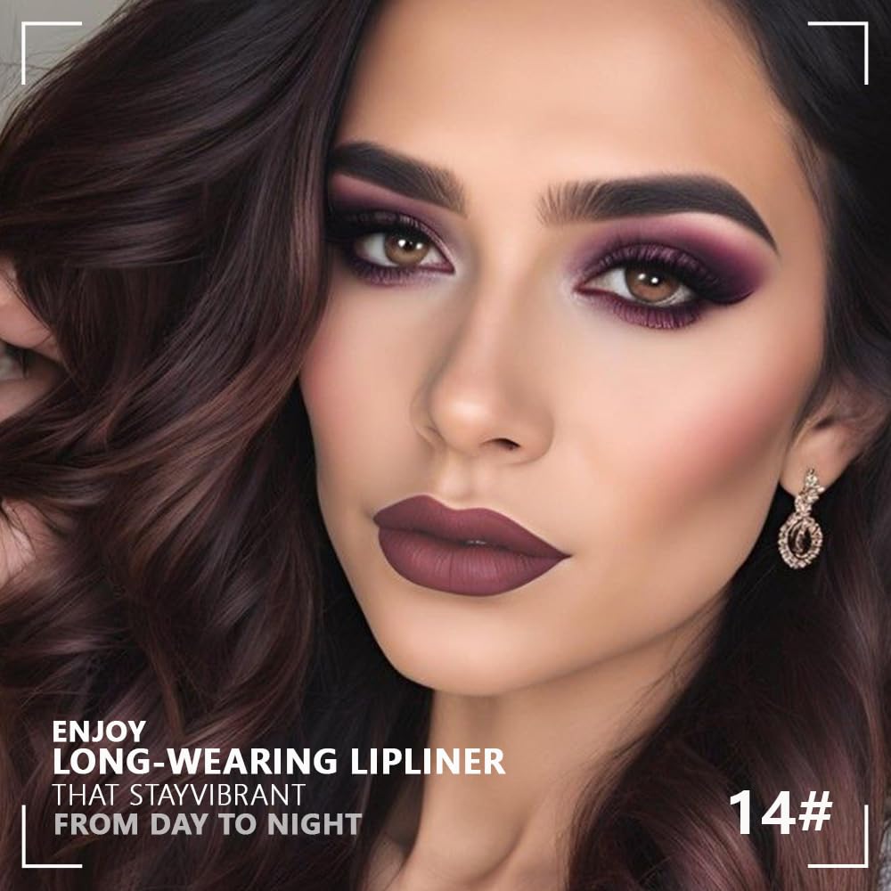 Matte Calligraphy Liquid Lip Liner Lipstick Pencil, Dark Purple Long-Lasting Transfer-Proof Lip Stain Halloween Birthday Party Wear, Sheer Buildable Color, Fades to a Natural Wash of Colors