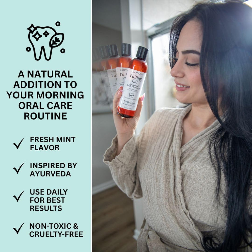 SpaRoom Oil Pulling for Teeth and Gums – Coconut Oil Pulling for Teeth with Tongue Scraper, Fresh Mint Flavor, Natural Mouthwash Alternative for Gum Health, Oral Hygiene, and Breath Support, 8 fl oz