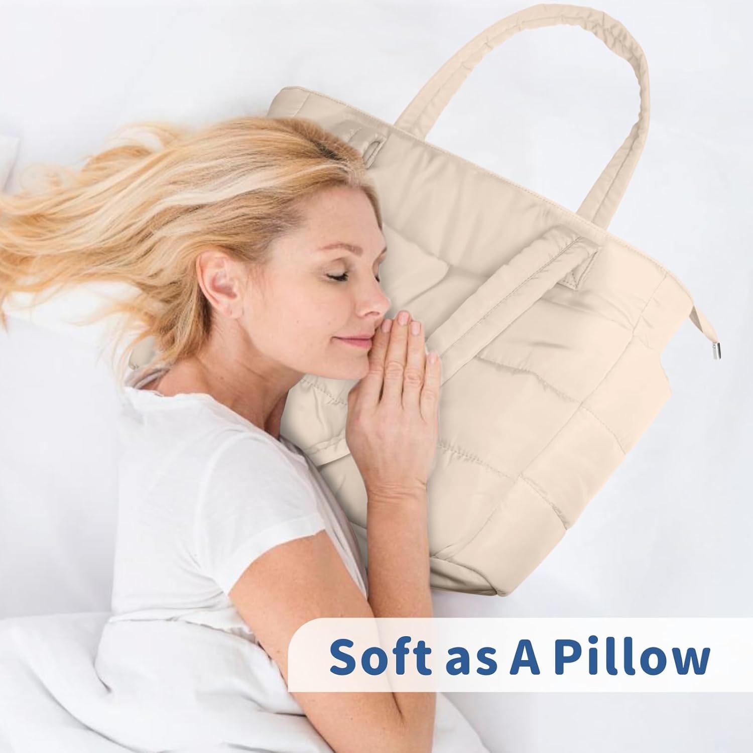 TOPDesign Puffer Tote Bag for Women, Lightweight Puffy Handbag with Compartments, Quilted Shoulder Bag for Work, Travel, Gym