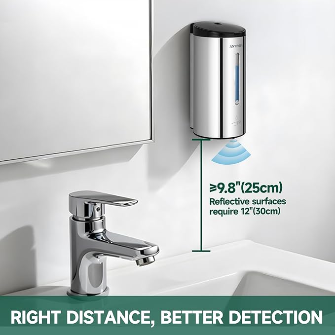 Polished Stainless Steel Automatic Soap Dispenser, Wall-Mounted 25oz Large Capacity for Bathrooms Garages and Workshops