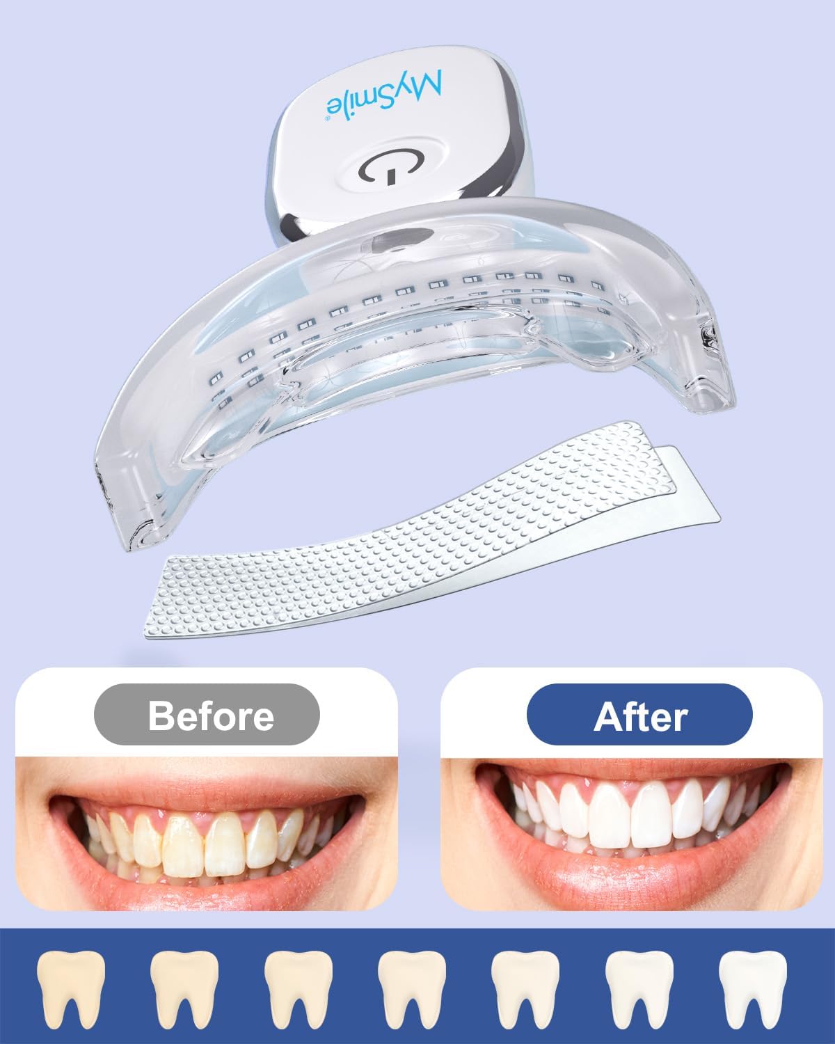 MySmile Teeth Whitening Strips Kit 14 Treatments with 28 LED Light - 10 Min Non-Sensitive Fast Whitening Teeth Enamel Safe Teeth Whitener - Helps to Remove Deep Stains