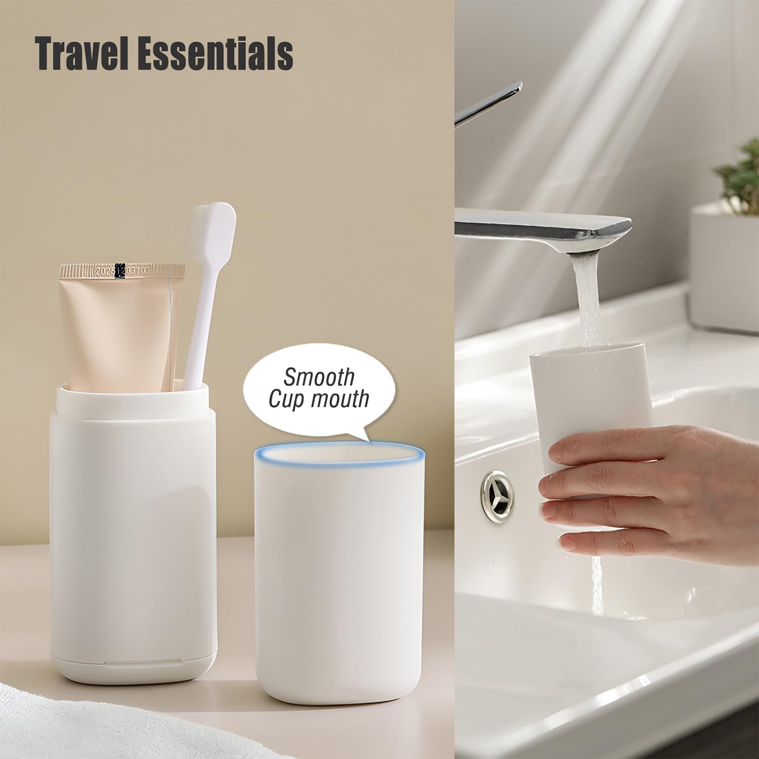 Travel Toothbrush Case with Cup, White - Toothbrush and Toothpaste Travel Case, Doubles as Dorm Toothbrush Holder, Detachable Base, Compact Toothbrush Covers for Camping, Business Trip
