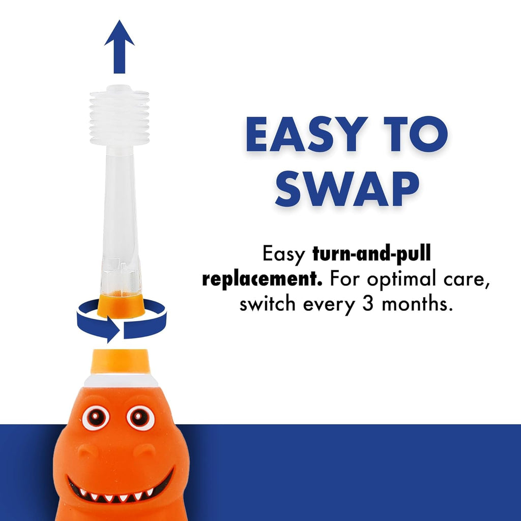 Brilliant Oral Care Kids Sonic Toothbrush Soft Replacement Heads, for Children Ages 5+, Orange, 2 Pack