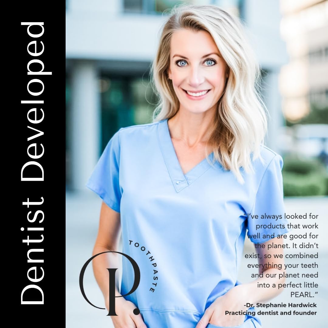 Pearl Fluoride Mint Toothpaste Tablets | Dentist Developed | Natural Whitening | Sensitivity Relief | TSA Approved | Plastic-Free | Reusable Packaging (186 Tablets)