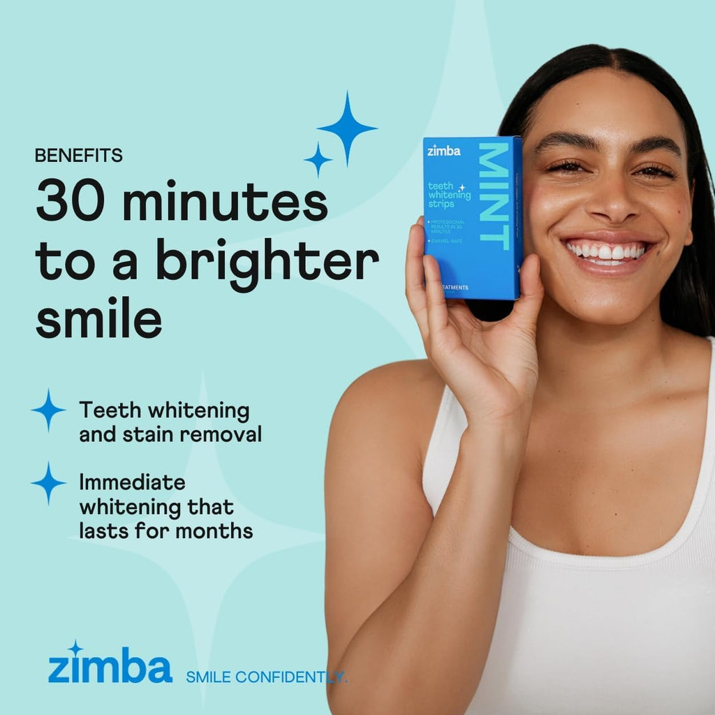 Zimba Teeth Whitening Strips 3-Pack Bestsellers Variety Bundle | Mint, Coconut, Peach | Vegan Whitening Strips, Enamel Safe Teeth Whitening, Hydrogen Peroxide Tooth Whiteners