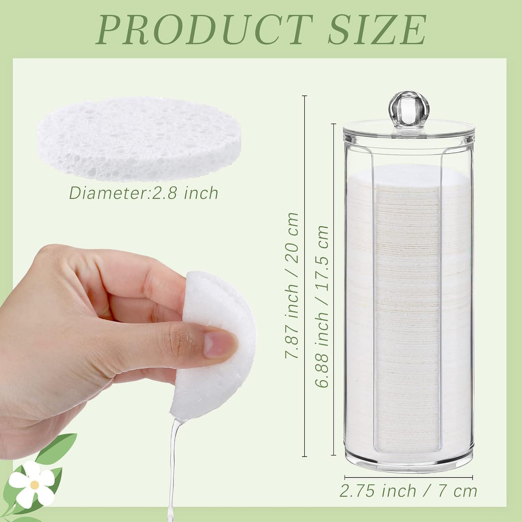 Sieral 120pcs Compressed Facial Sponges Disposable Natural Face Sponges Round Soft Pads with Container for Washing Face Cleansing Exfoliating Esthetician Makeup Removal Travel(White)