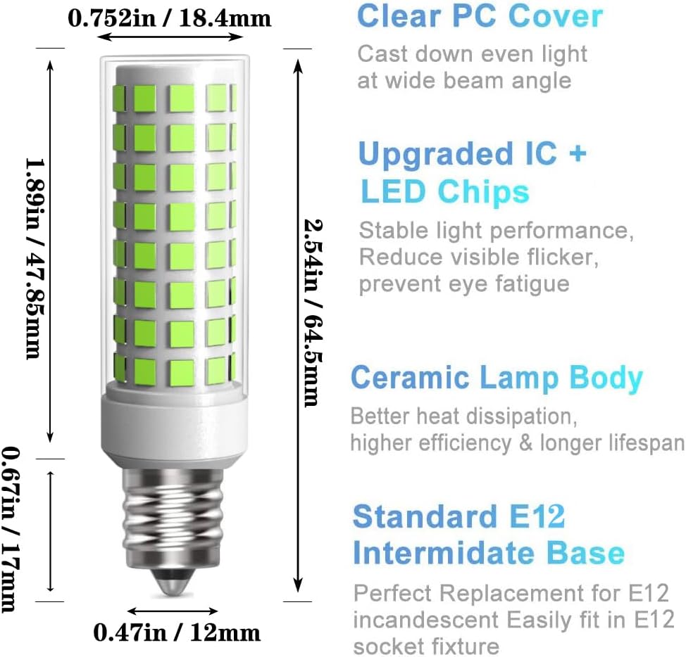 3 Pack E12 LED Candelabra C7 Chandelier C37 Fan Light Bulbs Kx-2000 Bulbrite Replacement, 7W Equivalent to 70W Incandescent, 700LM AC120V (Daylight White 6000K)