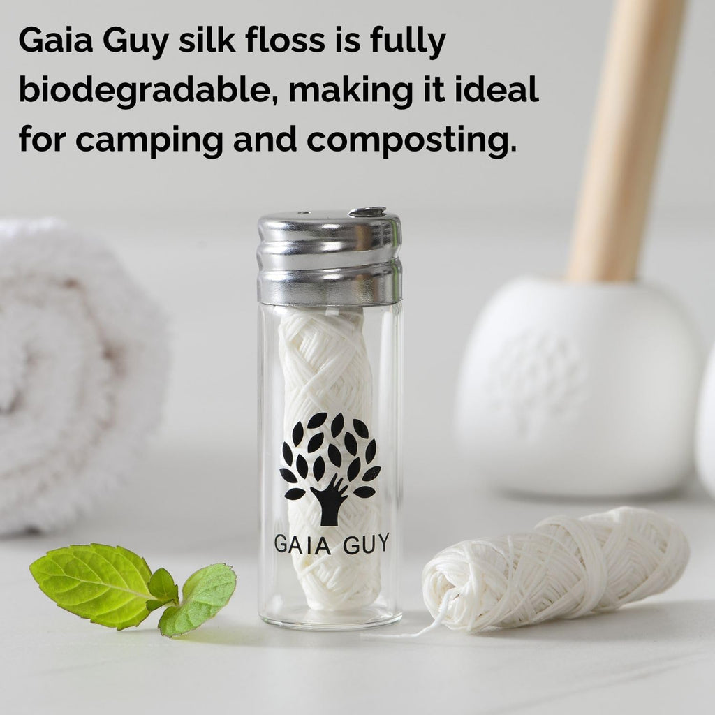 Natural Silk Dental Floss with Refillable Glass Container | Free Refill | Natural Candelilla Wax | 33yds x 2 | Peppermint | Eco-Friendly Zero Waste Oral Care (Peppermint)