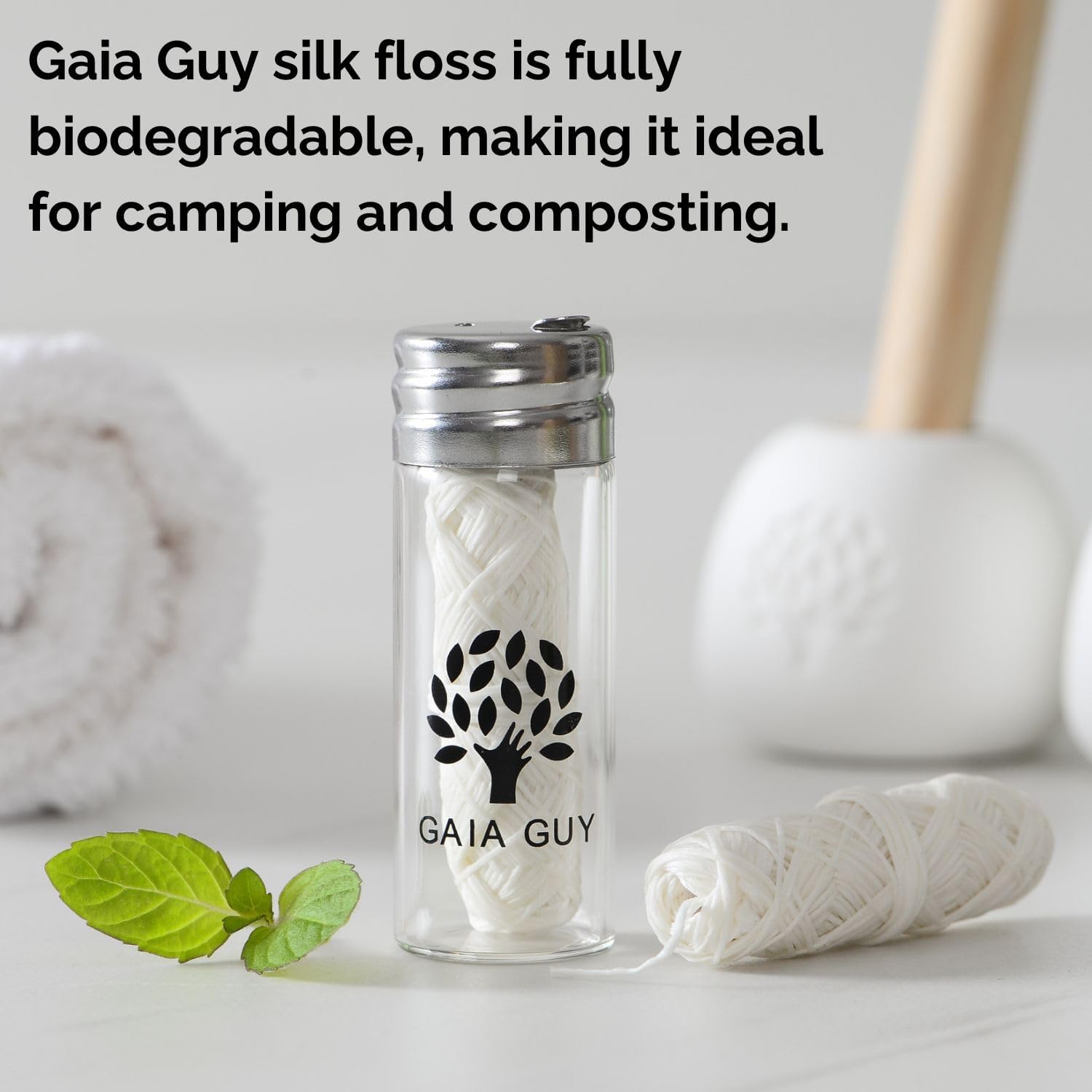 Natural Silk Dental Floss with Refillable Glass Container | Free Refill | Natural Candelilla Wax | 33yds x 2 | Peppermint | Eco-Friendly Zero Waste Oral Care (Peppermint)
