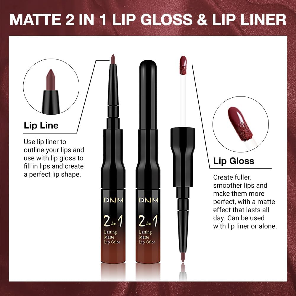 1Pcs 2 in 1 Dark Red Matte Lip Liner and Liquid Lipstick Stain Makeup Set for women, Red Long Lasting Smudge Proof Lip Tint Matte Finish Lip Gloss for All-Day Color Hold Easy to Use 15#