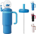 Drinking Cup With Whale Squirt, 24oz Whale Water Bottle with Handle, Insulated Stainless Steel Whale Water Cups With Two Silicone Soft Tip, Leak-Proof Whale Fountain Bottle for Kids Teens (Z-Blue)