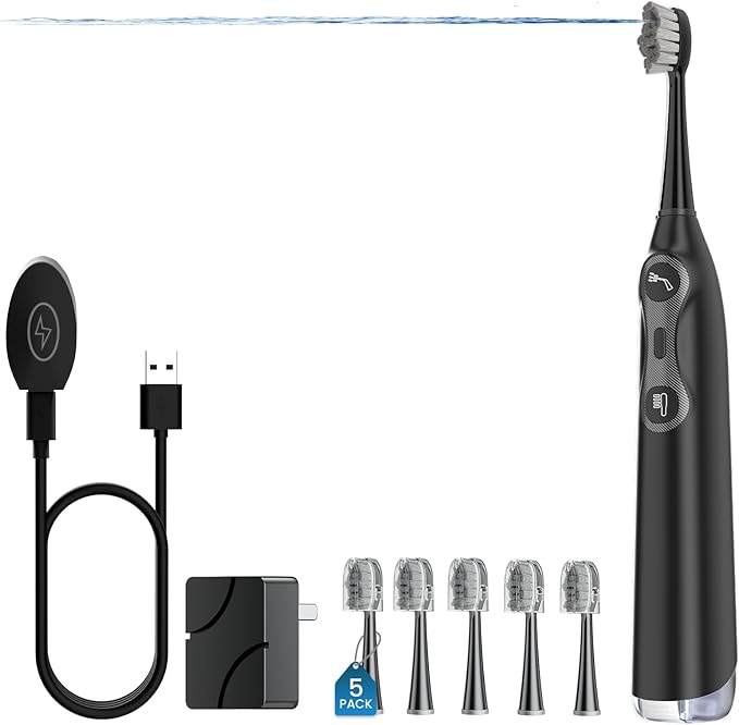 Electric Toothbrush with Water Flosser 3-in-1 Combo, Oscillating & Vibrating Dual Action Flossing Toothbrush, Portable, Clean Plaque& Teeth, 5 Brush Heads, Sonic Electric Toothbrush for Adults