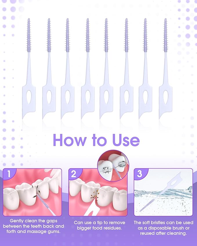 220 PCS Dental Floss Picks, Soft Silicone interdental Brush, Floss Picks for Teeth, Toothpicks Brush Between Teeth, Tooth Flossing Brush with Case, Disposable for Teeth Cleaning, Purple Color