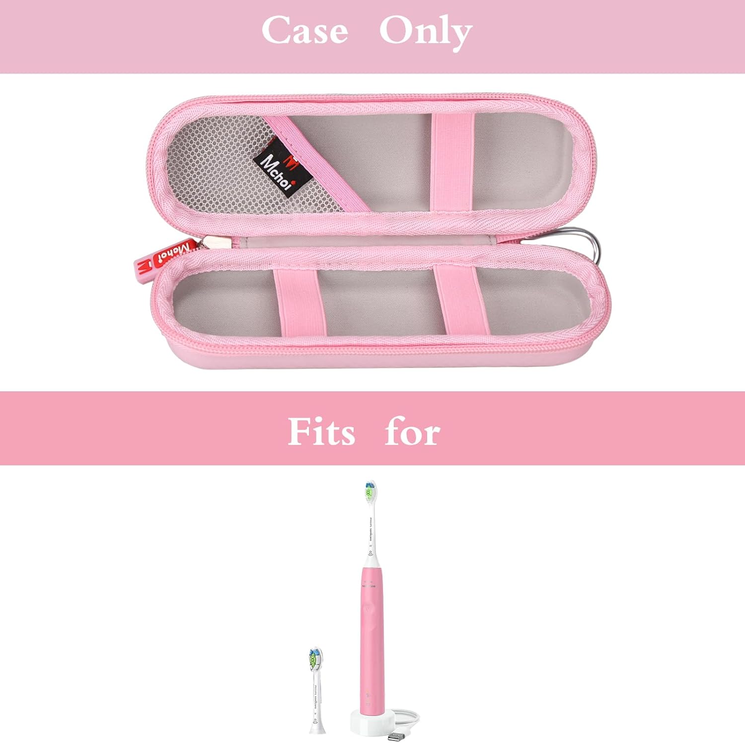 Mchoi Travel Case for Phlips Sonicare 4100 5100 1100 6100 5300 and Most Other Electric Toothbrush, Pink, Case Only