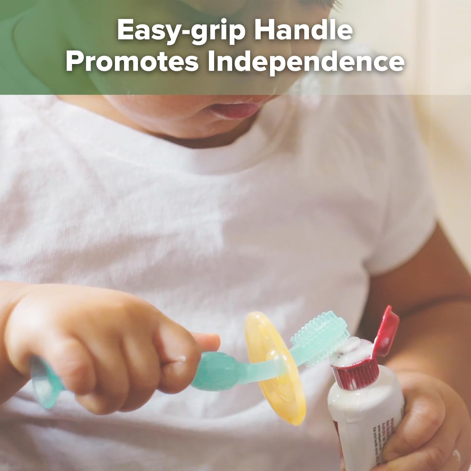 Haakaa 360 Food Grade Silicone Baby Toothbrush - 6M+ With Shield & Base Design, 1pc (Blue)