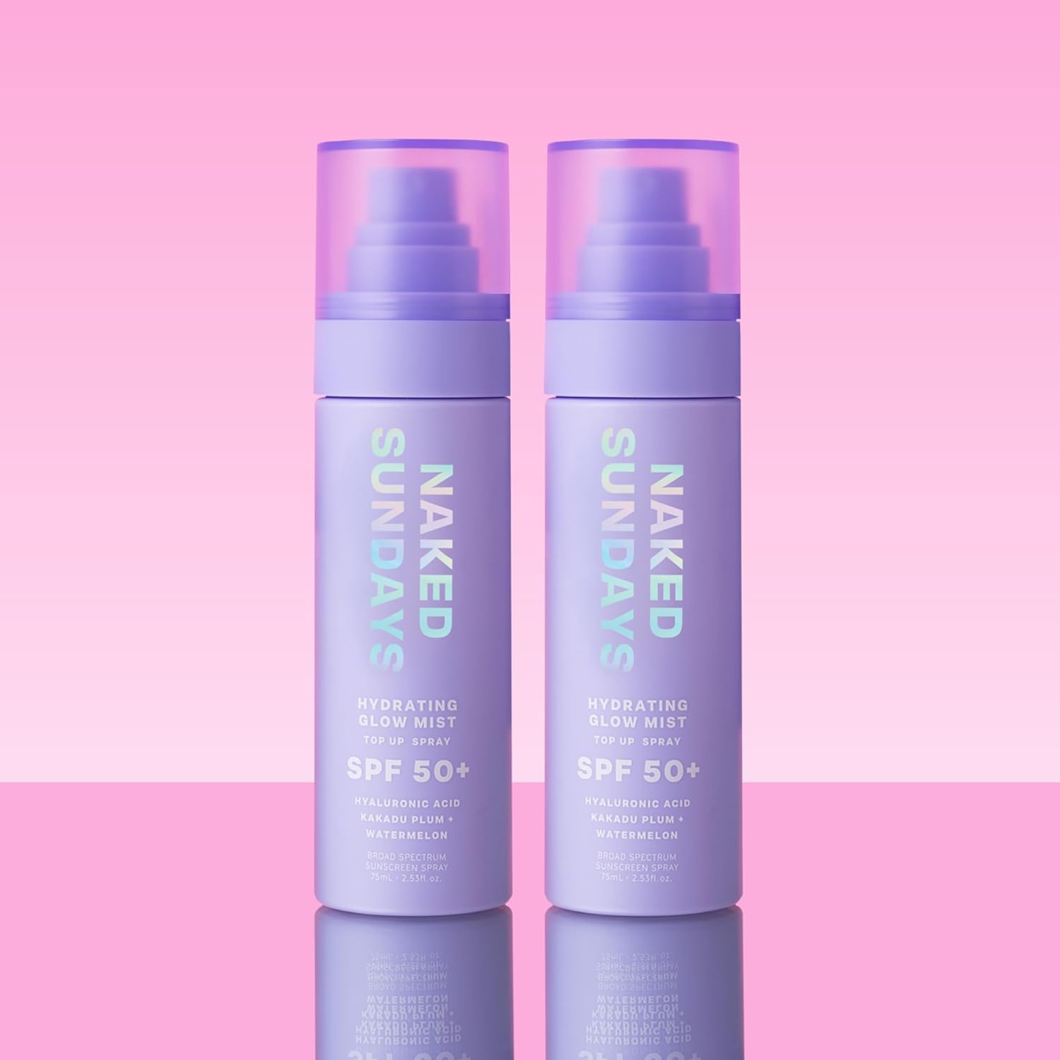Naked Sundays SPF 50 Hydrating Glow Mist SPF Setting Spray and Face Sunscreen, Lightweight & Non-Greasy, Hydrating Ultra-Fine Mist with Hyaluronic Acid for All Skin Types, Makeup-Friendly - 2 pack