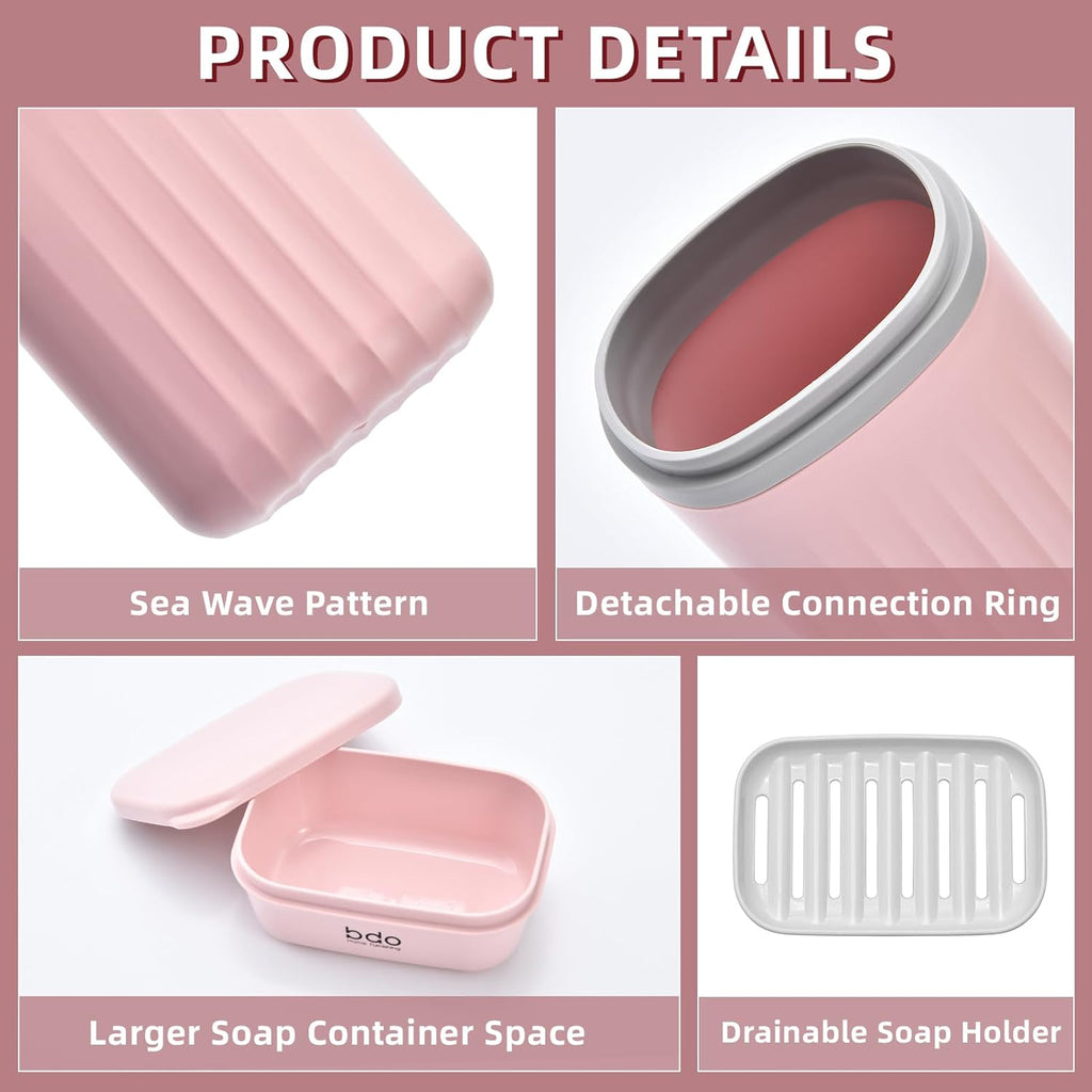 VITVITI Toothbrush Travel Case, Portable Travel Soap Container Leakproof Dish Tray, 7.88 inch Toothpaste Travel Toothbrush Holder with Cover for Trip/Bathroom/Camping(Pink)