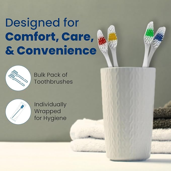 150 Toothbrushes Bulk Wholesale Quantity Standard Size, Dental Care Toiletries, Medium Soft Bristles, Individually Wrapped, Homeless Care, Disposable Use, Hotels, Travel