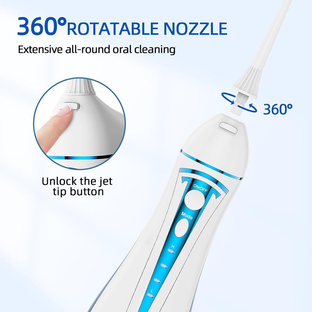 Water Dental Flosser Teeth Pick: 4 Modes Travel Portable Water Flosser, Rechargeable Irrigation Cleaner for Teeth, 300ML Cordless Oral Irrigator with 5 Jet Tips, IPX7 Waterproof Dental Flosser