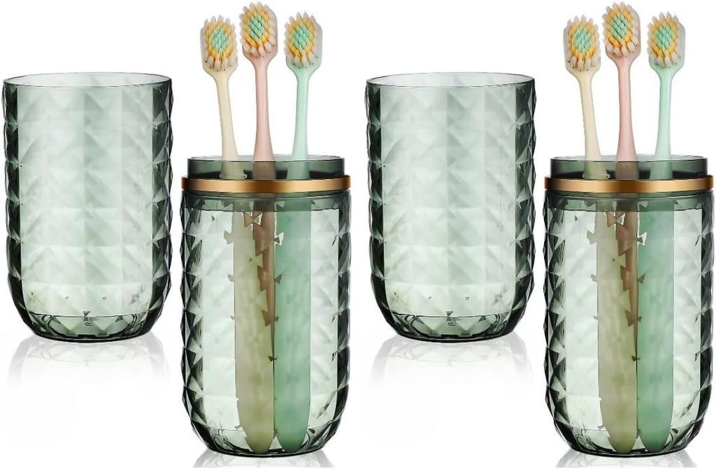 2PCS Travel Toothbrush Case Portable Toothbrush Holder Cup Storage Container for Bathroom Home School and Travel - Green