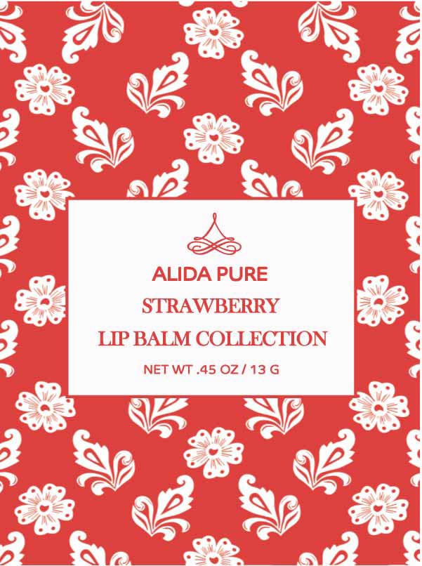ALIDA PURE Strawberry Lip Balm Collection, Vegan, Lip Balm, Beeswax Free, with Avocado Oil, Organic Jojoba Oil, and Vitamin E, Natural Moisturizer for Dry, Chapped Lips, 3 Tube Set