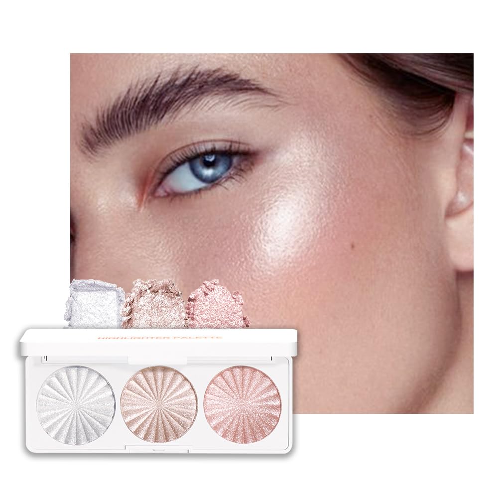 Pearl White Ice Silver Champagne Gold Rose Pink Shimmer Glitter Highlighter Highlight Makeup Contour Powder,Glitter Face Illuminator Highlighter, Illuminator Make Up (Lunar Glow Trio)