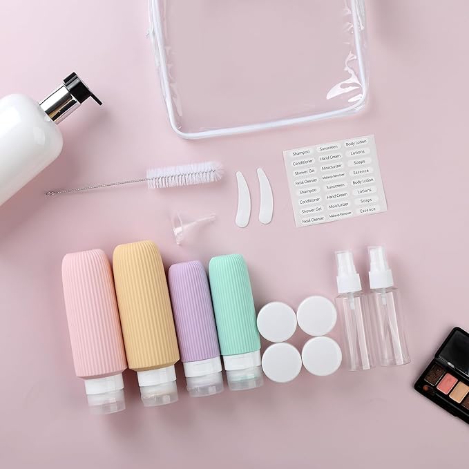 16 Pack Travel Bottles for Toiletries, Large 6oz Silicone Travel Containers, Leak Proof Refillable Liquid Shampoo And Conditioner Travel Essentials