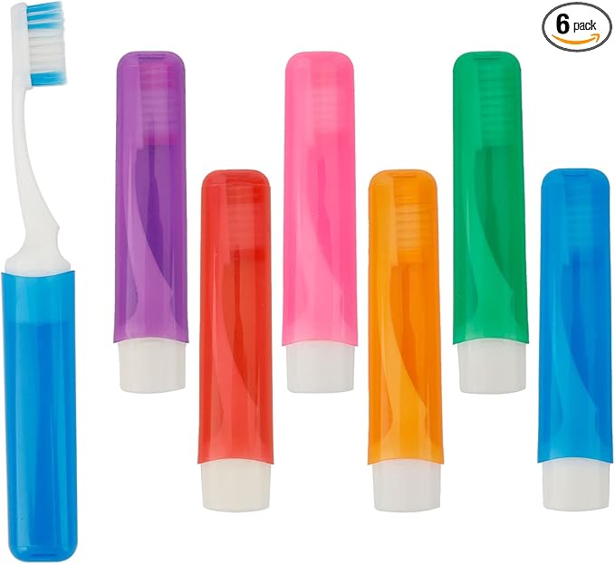 Travel Toothbrush 6PCS Travel Toothbrush Set Mini Toothbrushes Portable Travels Size Toothbrushes Folding Traveling Tooth Brush with Case Individually Wrapped Small Tooth Brush for Home Camping Hiking