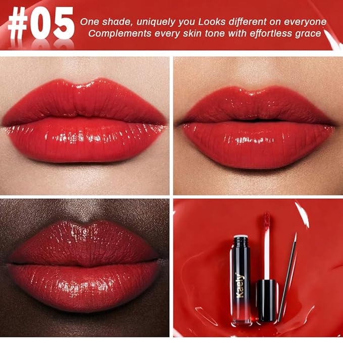 Kaely Longwear No-Budge Lipstick for Women, Highly Pigmented Liquid Lip Color Makeup, Non-Transfer Lip Gloss Stain Waterproof Smudge Proof 24 Hour, Instant Shine, Vegan & Cruelty-Free, 05 RED HOT