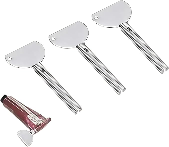 3Pcs Silver Stainless Steels Metal Tube Squeezer Keys Salon Toothpaste Tube Squeezers Toothpaste Roller,Rolling Toothpaste Squeezer,Bathroom Safety, Aids and Accessories