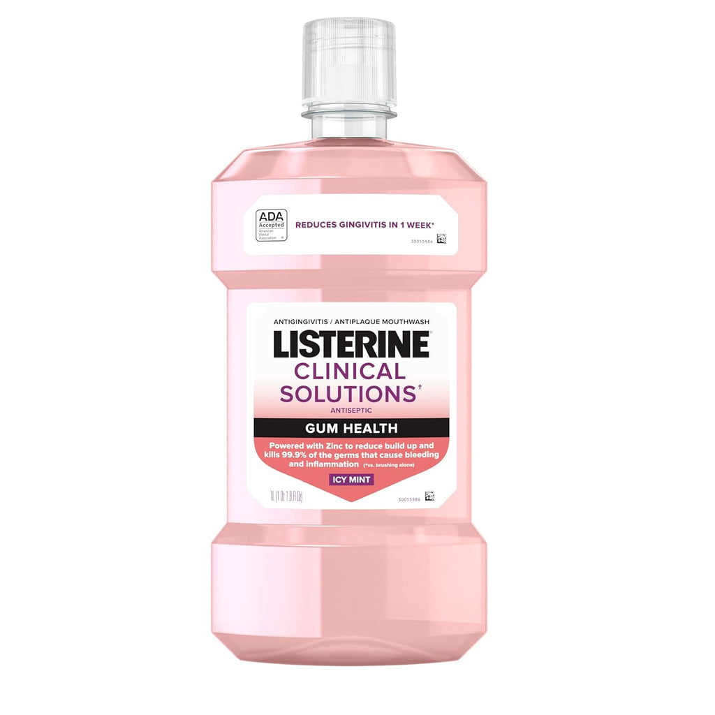 Listerine Clinical Solutions Gum Health Antiseptic Mouthwash, Antigingivitis & Antiplaque Oral Rinse Helps Prevent Buildup & Immediately Kills Germs for Healthier Gums, ICY Mint, 1 L