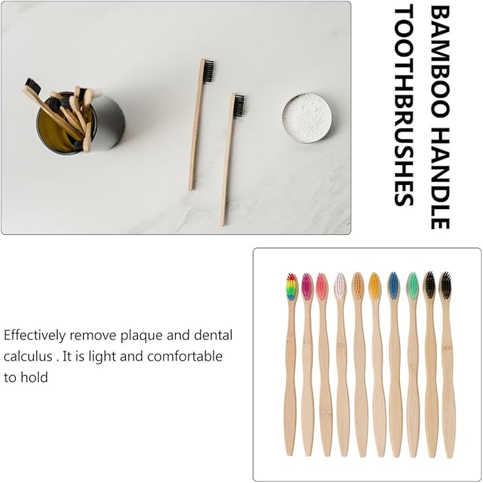 10 Pcs Natural Toothbrushes with Soft Bristles for Adults Travel Eco-Friendly Biodegradable Personal Care Teeth Brush Ergonomic Handle