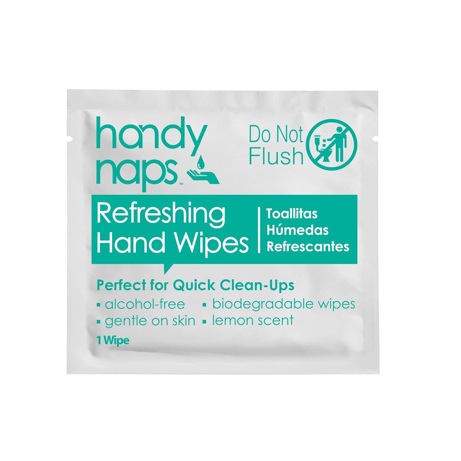 Handynaps Alcohol-Free Hand Wipes With Fresh Lemon Scent, Gentle On The Skin - Box of 100 Individually Wrapped Wipes For Adults and Kids, Travel Essentials
