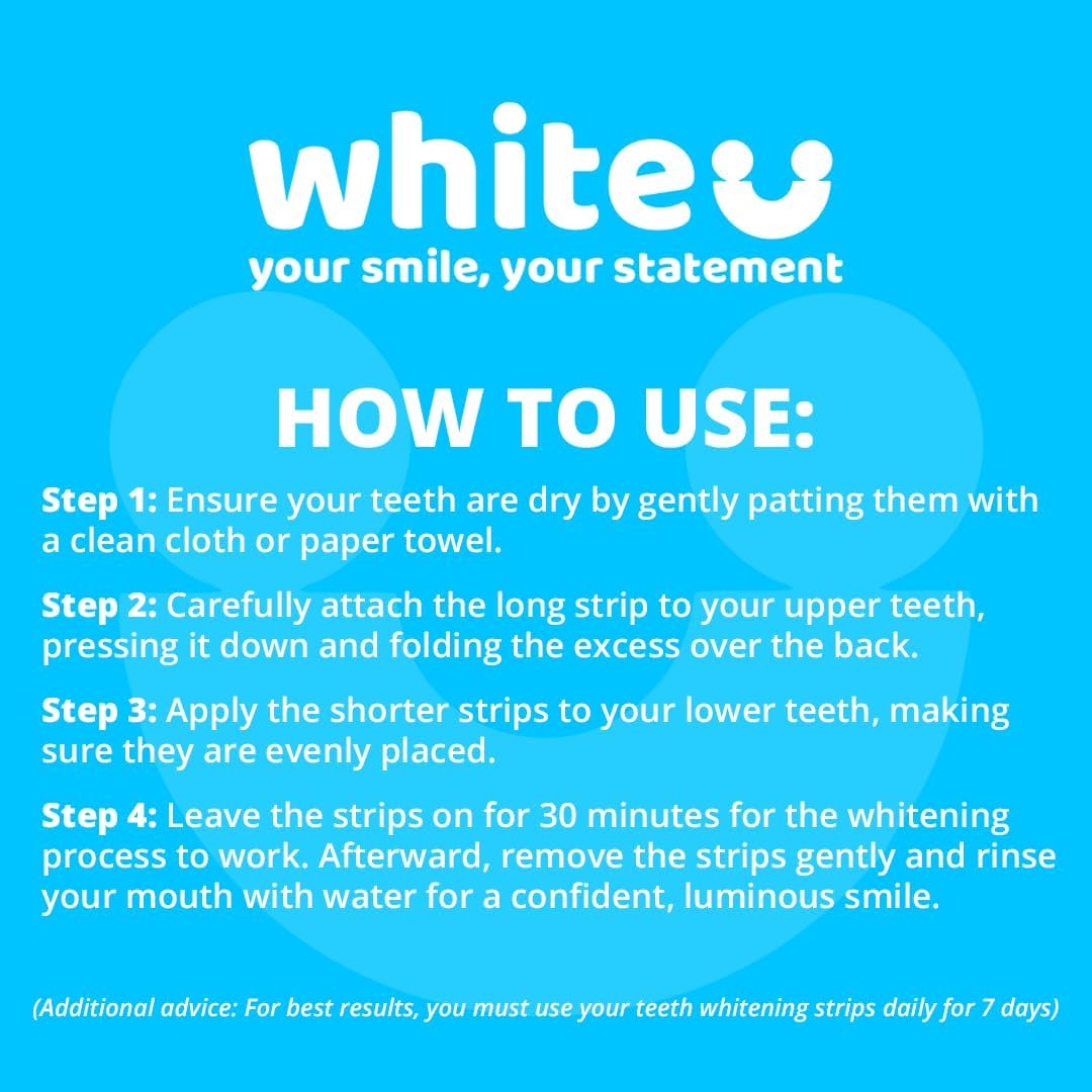 WhiteU Teeth Whitening Strips – 14 Strips – Peroxide-Free, Enamel-Safe, Sensitivity-Free – Advanced Whitening with Pap+ – Professional Dental Care for Whiter Teeth, Tartar Control – Mint Flavored