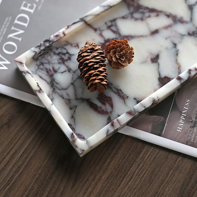 100% Natural Luxury Calaccata Viola Marble Small Hand Towel Tray Holder Organizer, Makeup Bathroom Holder