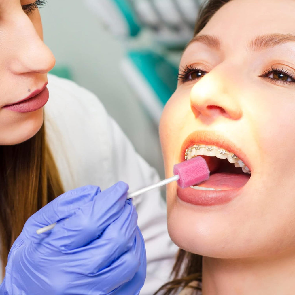 Operitacx 250 Count Disposable Oral Swabs Hexagon Pink Mouth Sponges for Teeth Cleaning Daily Oral Care for Adults and Kids