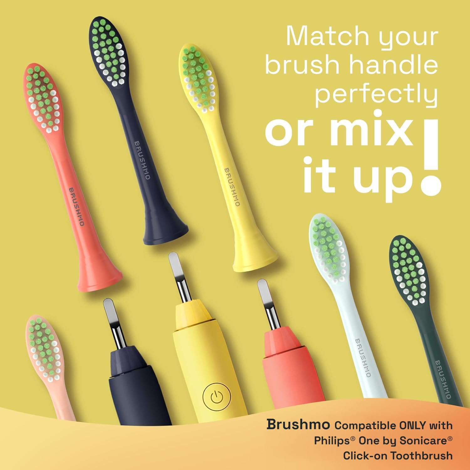 Brushmo Replacement Toothbrush Heads, Compatible with Philips One for Sonicare Electric Toothbrush Handles HY1022, 4 Standard Heads with Tongue Cleaner, Soft Dupont Bristles, BM124m, Mango