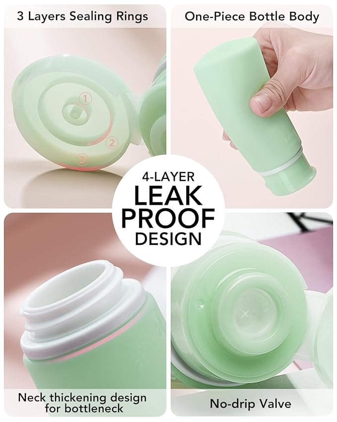 Valourgo Travel Bottles for Toiletries Tsa Approved Travel Size Containers BPA Free Leak Proof Travel Tubes Refillable Liquid Travel Accessories for Cosmetic Shampoo and Lotion Soap for travel, 4Pcs