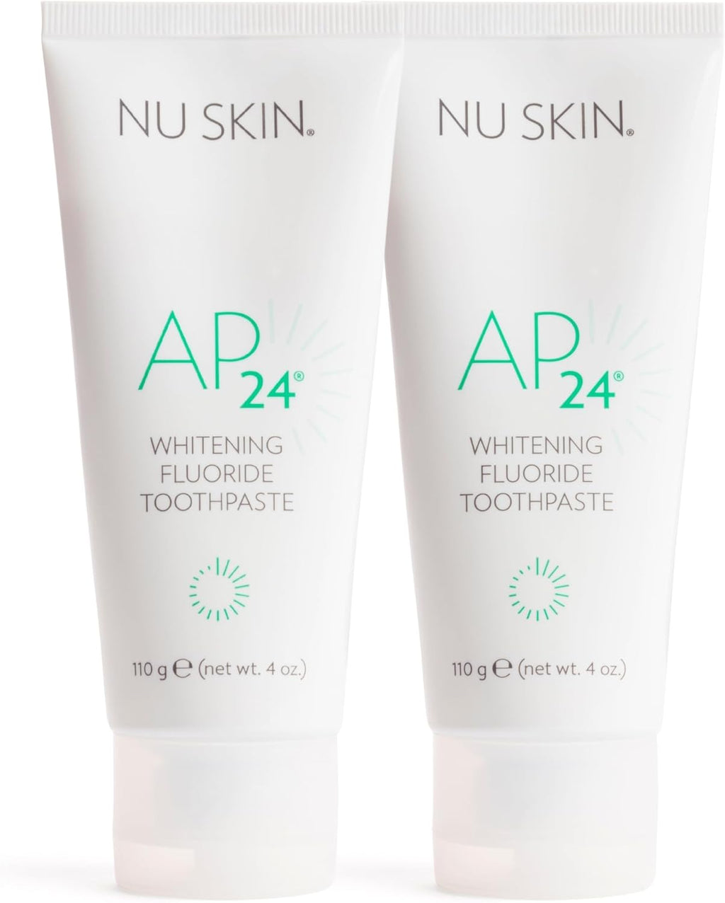 Nu Skin AP 24 Whitening Fluoride Toothpaste | AP 24 Blend | Vanilla Mint Flavor | Brightens Teeth | Removes Surface Stains | Prevents Dental Cavities & Plaque | Enamel-Safe | 4 oz | 2 Pack