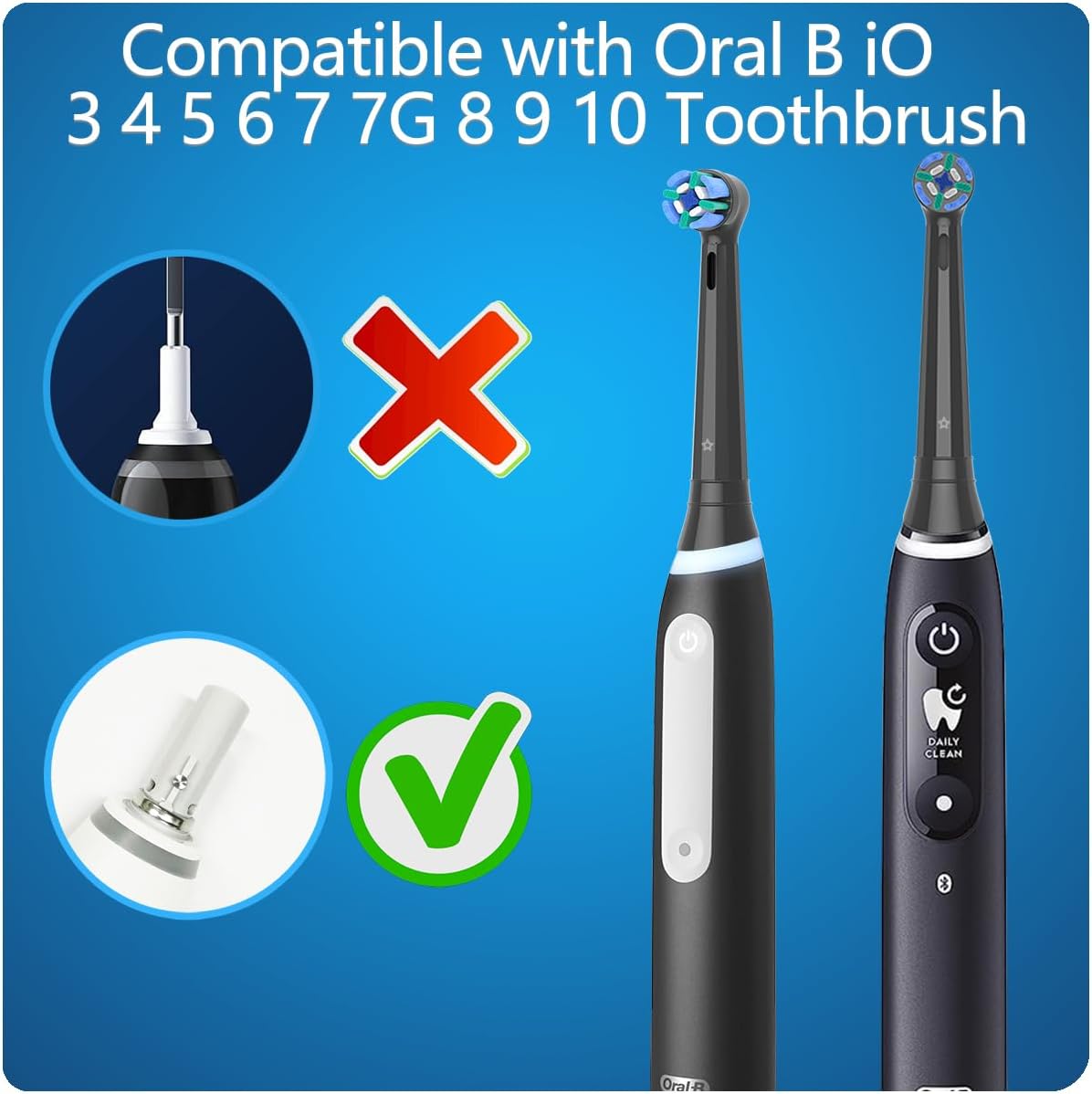 8 Pack Replacement Heads Compatible with Oral B iO Toothbrushes, Brush Heads for Oral-B iO 2/3/4/5/6/7/8/9/10/7G Series, with Covers, Black