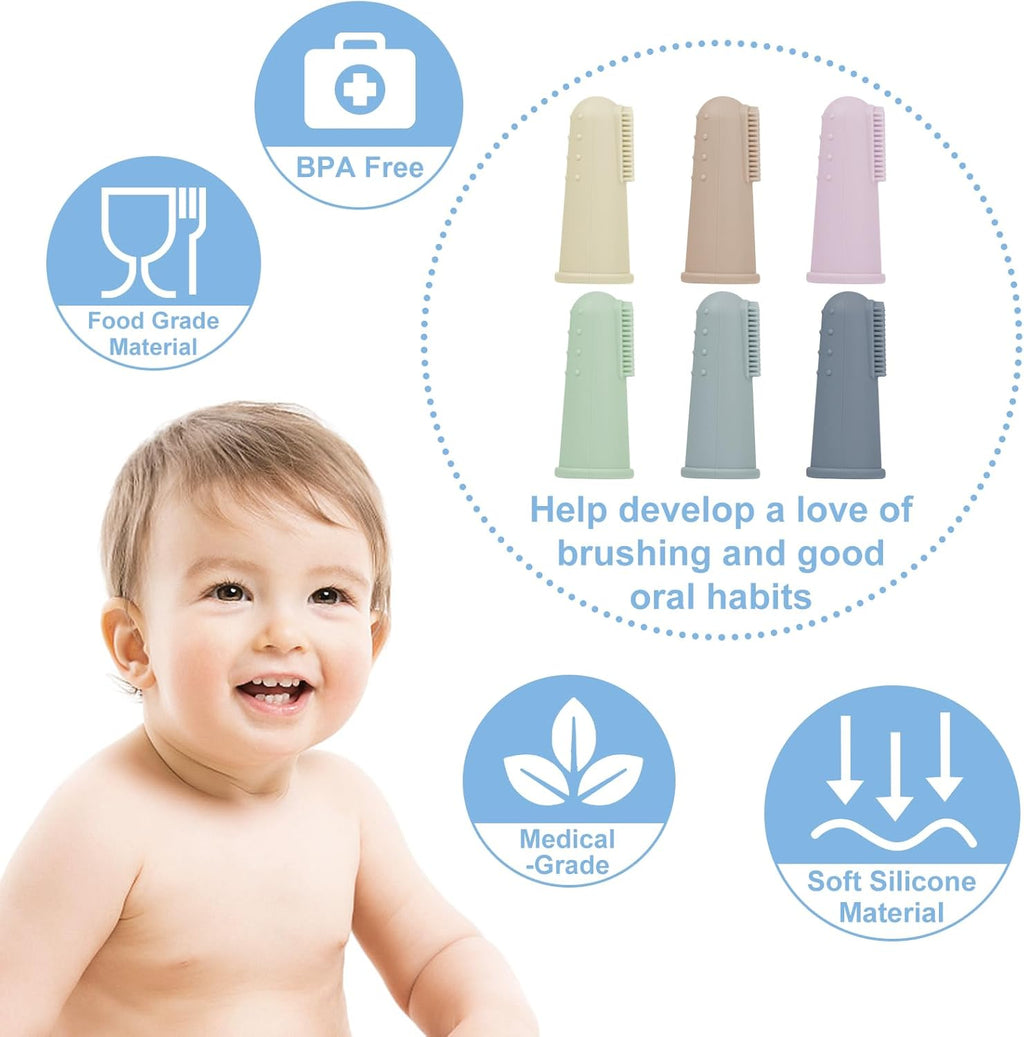 Baby Toothbrush Set, 6 Pcs Soft Infant Finger Toothbrush with 6 Boxes, Newborns Toddler Silicone Baby Tooth Brush 0-6 Months 6-12 Months