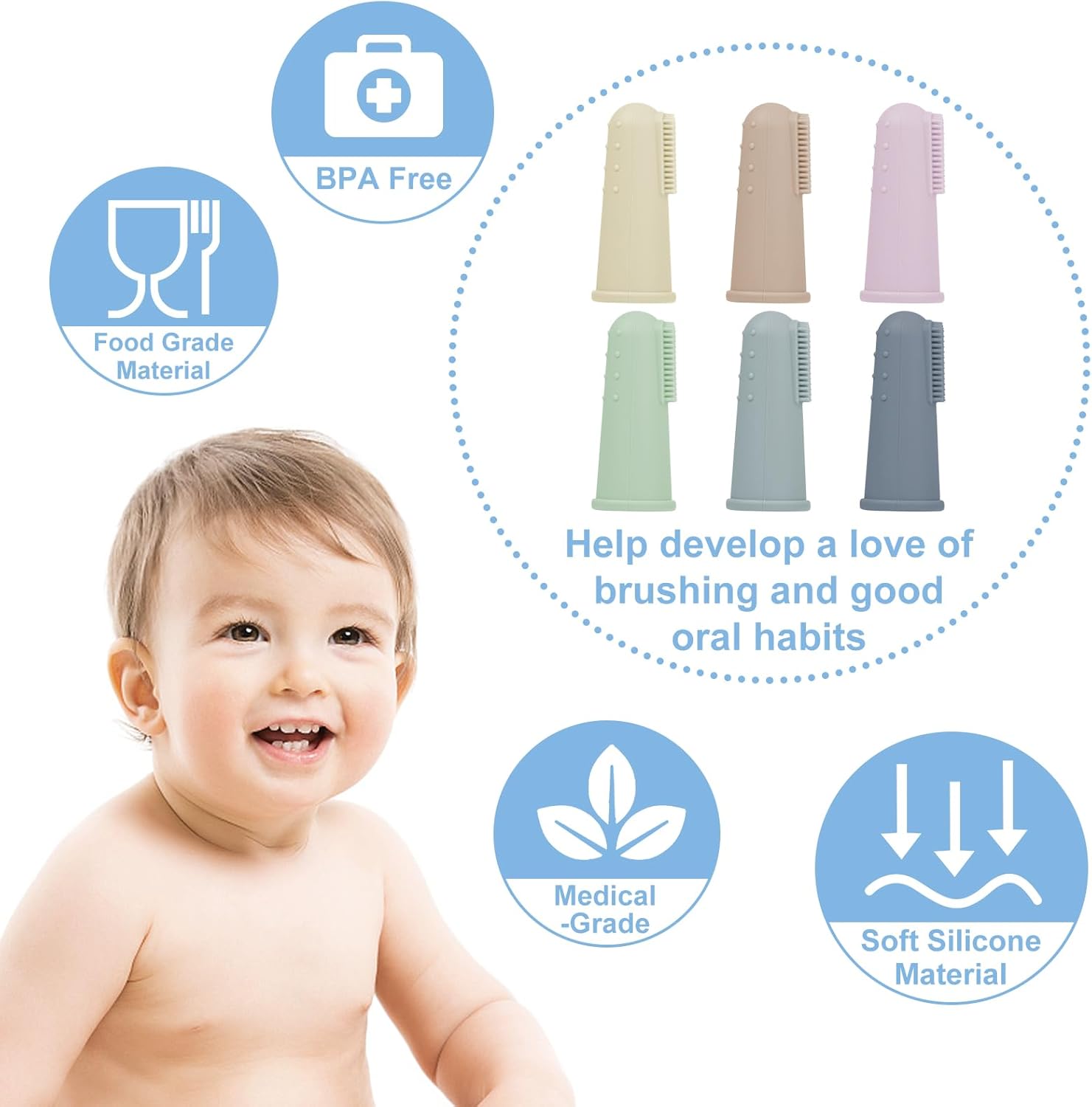 Baby Toothbrush Set, 6 Pcs Soft Infant Finger Toothbrush with 6 Boxes, Newborns Toddler Silicone Baby Tooth Brush 0-6 Months 6-12 Months