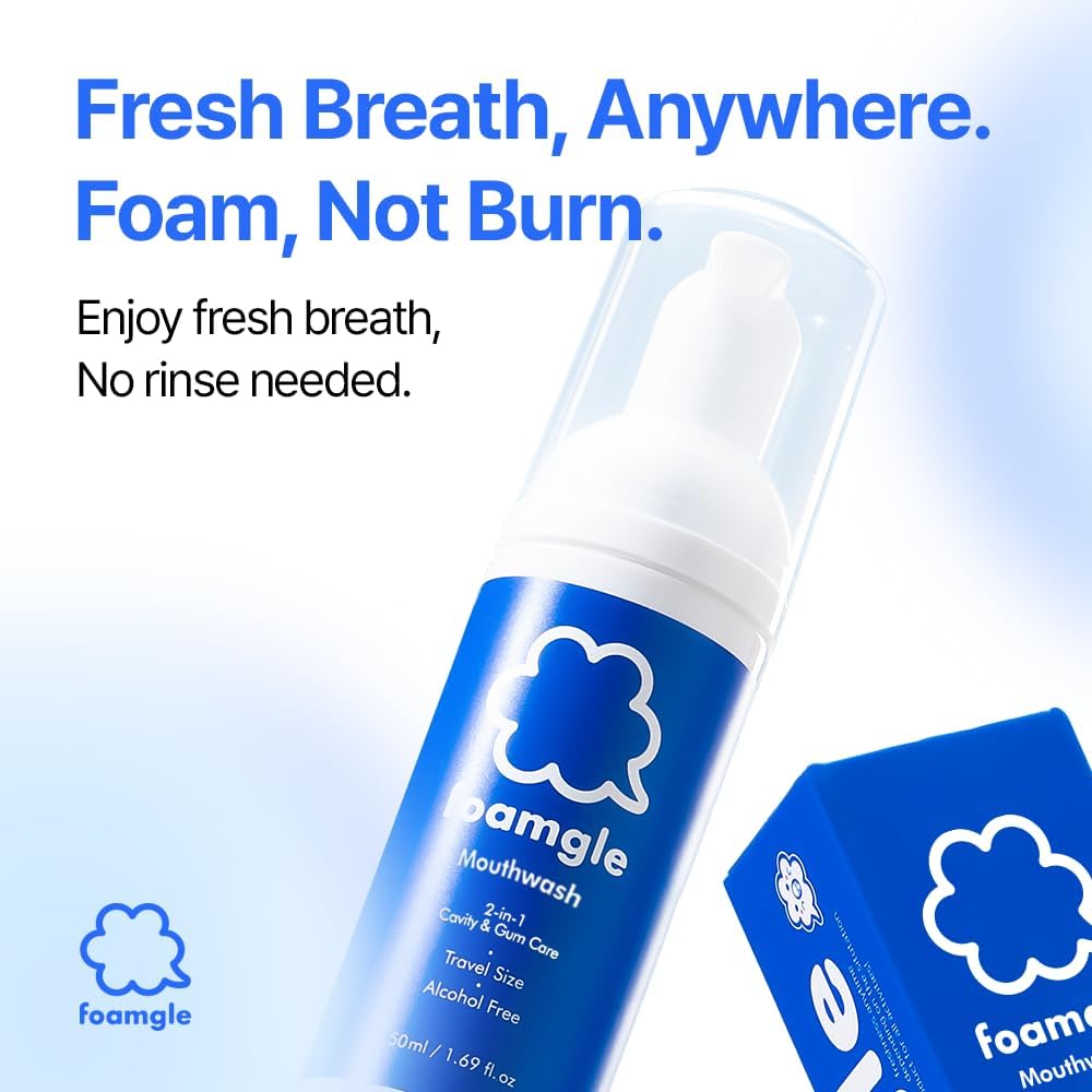 2-in-1 Foam Mouthwash & Toothpaste – Travel Size 50 mL / 1.69 fl oz | Water-Free Oral Care Foam | No Alcohol, No Burn | Carry-On Friendly | Made in Korea